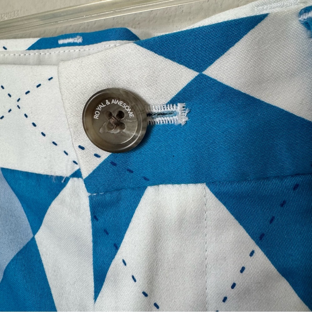 Royal & Awesome Kids Old Tom’s Golf Shorts Size Small Blue and White Argyle - Picture 3 of 13
